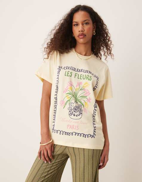 ASOS DESIGN - T-shirt standard à imprimé fleurs - Jaune citron délavé - view 1