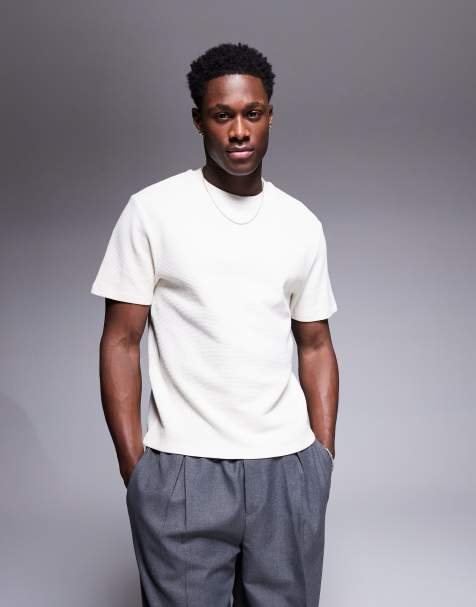 ASOS DESIGN - T-shirt standard squadrata in tessuto a nido d'ape color crema - view 1