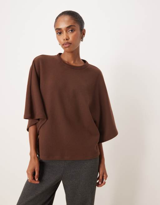 ASOS DESIGN - T-shirt stile mantella morbidissima oversize color cioccolato 