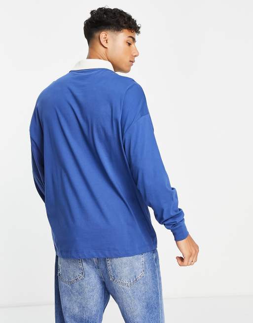 ASOS DESIGN - T-shirt stile polo a maniche lunghe oversize blu navy con stampa "Lakewood" , 2 di 4