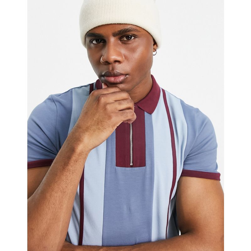Uomo  DESIGN - T-shirt stile polo attillata con colletto a contrasto e zip 