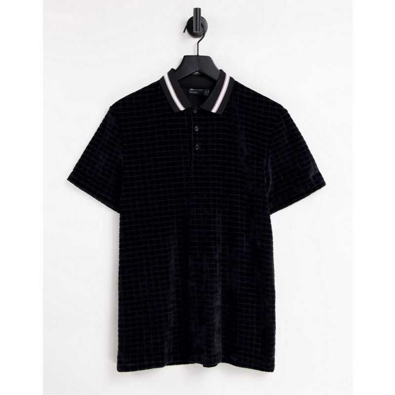  Uomo DESIGN - T-shirt stile polo in velour nero 