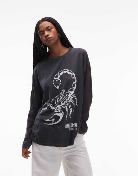 ASOS DESIGN - T-shirt stile skater oversize a maniche lunghe grigio antracite con grafica con scorpione - view 1