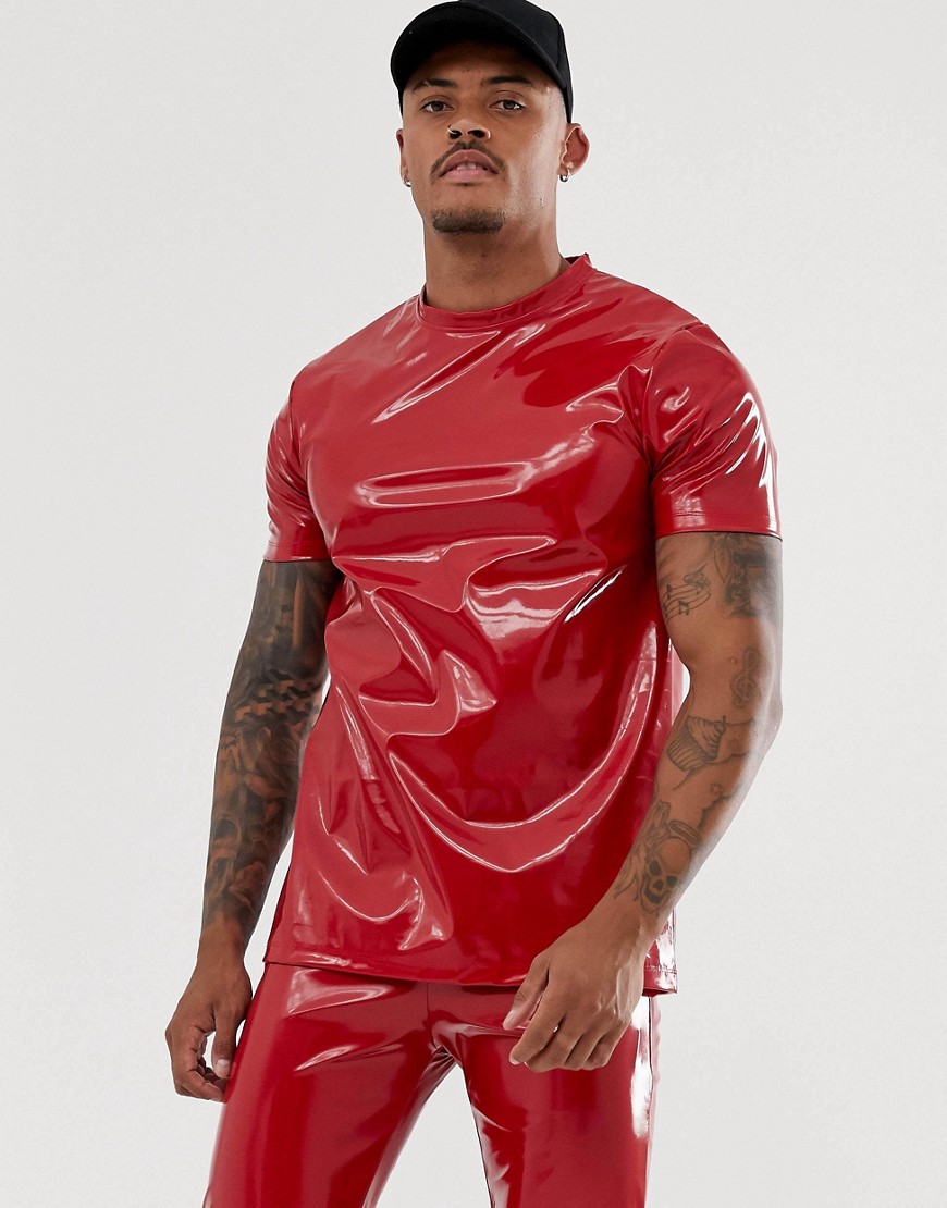 ASOS DESIGN - T-shirt stretch effetto bagnato rossa in coordinato-Rosso