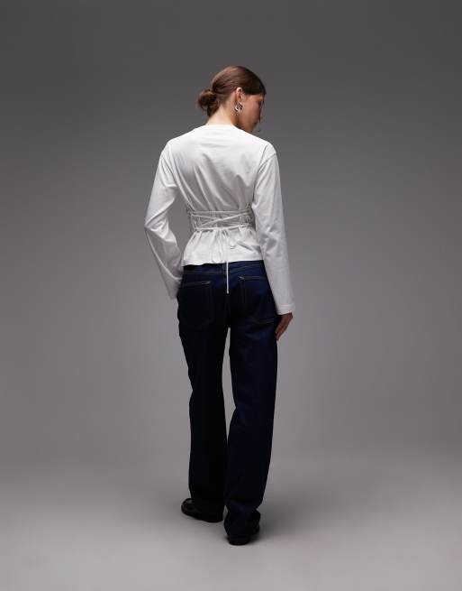 ASOS DESIGN - T-shirt style corset manches longues noué au dos - Blanc, 4 de 4