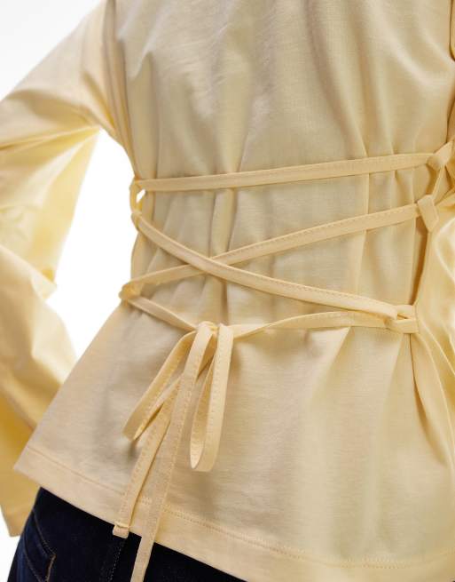ASOS DESIGN - T-shirt style corset manches longues noué au dos - Jaune, 4 de 4