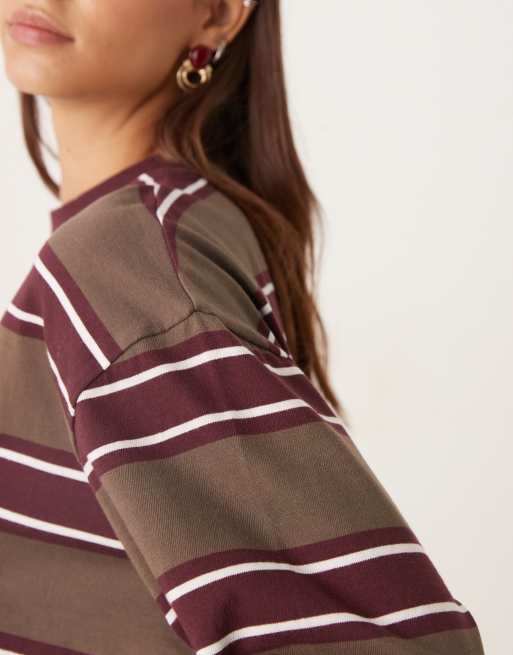 ASOS DESIGN - T-shirt style skateur à manches longues - Kaki à rayures, 4 de 4