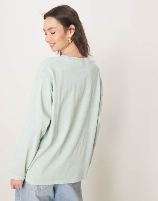 ASOS DESIGN - T-shirt style skateur à manches longues - Sauge, 3 de 4