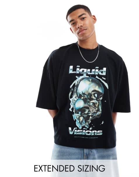 ASOS DESIGN - T-shirt super oversize pesante 220 gsm nera con stampa sul davanti - view 1