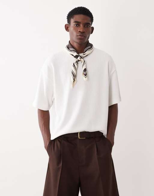 ASOS DESIGN - T-shirt super oversize pesante color crema a nido d'ape