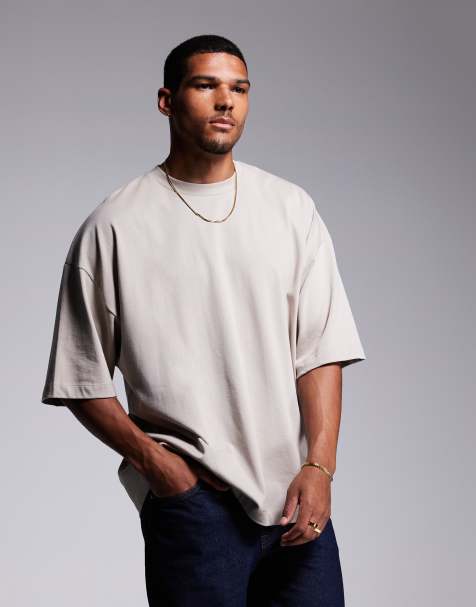 ASOS DESIGN - T-Shirt super oversize pesante da 240 gsm color pietra - view 1