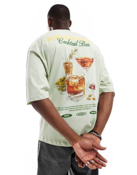 ASOS DESIGN - T-shirt super oversize verde chiaro con stampa di cocktail sul davanti e sul retro - view 1