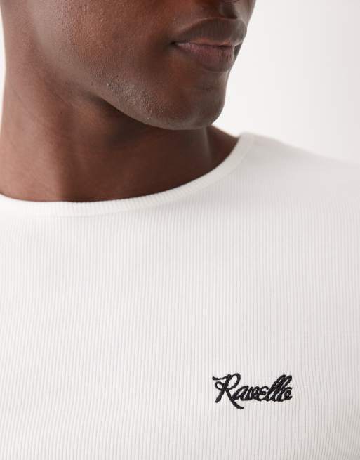 ASOS DESIGN - T-shirt super pesante attillata a coste bianca testurizzata con testo ricamato, 3 di 5