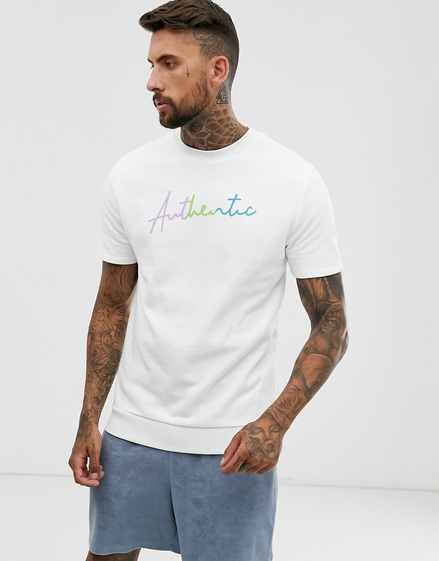 ASOS DESIGN - T-shirt super pesante con scritta Authentic ricamata-Bianco