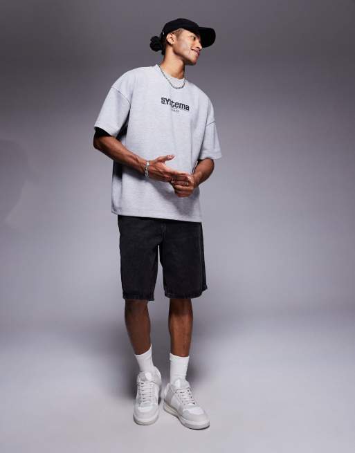 ASOS DESIGN - T-shirt super pesante oversize grigio mélange con grafica con automobile e spalle scivolate , 2 di 4