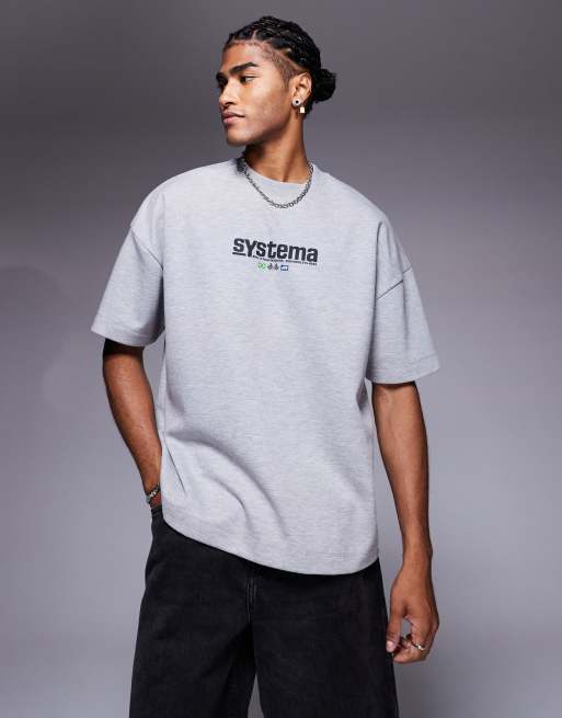 ASOS DESIGN - T-shirt super pesante oversize grigio mélange con grafica con automobile e spalle scivolate , 4 di 4