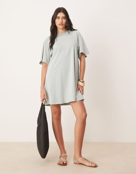 ASOS DESIGN T shirt swing mini dress in washed blue - view 1