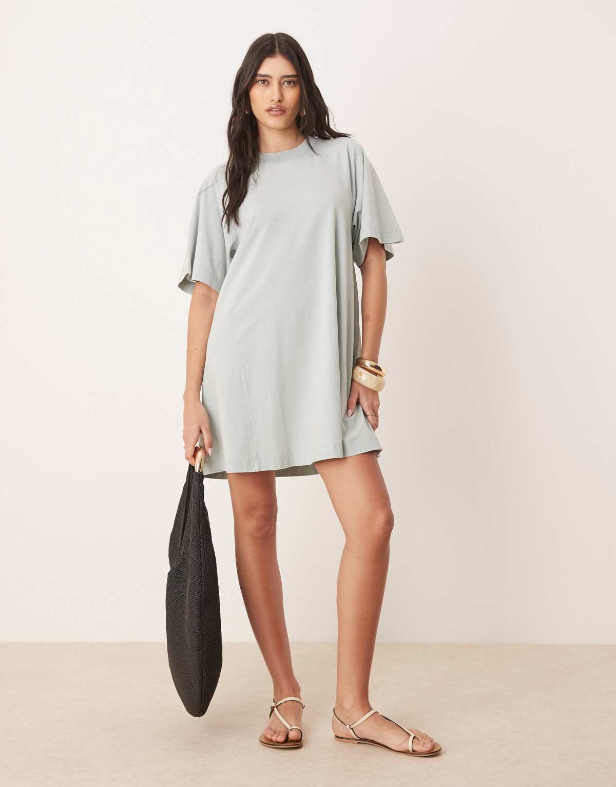 ASOS DESIGN T shirt swing mini dress in washed blue