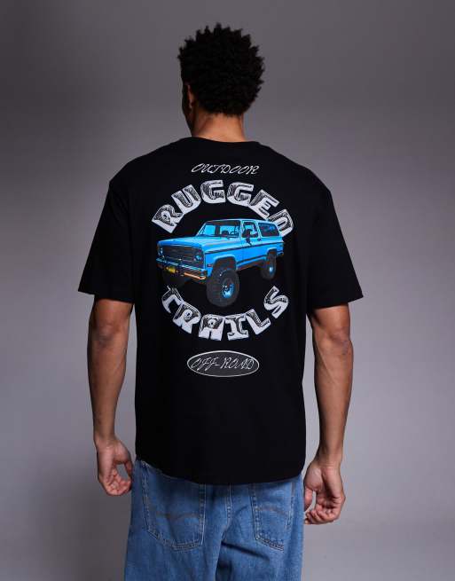 ASOS DESIGN - T-shirt taglio comodo nera con grafica con automobile