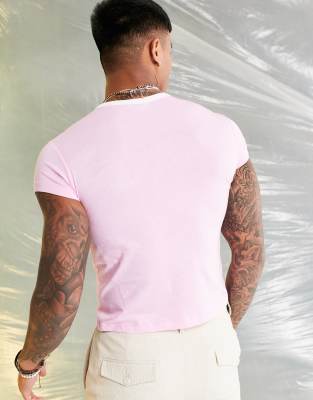 T-shirt taglio corto attillata rosa con bordi a contrasto bianchi-Bianco - ASOS DESIGN T-shirt donna  - immagine2