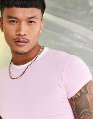 T-shirt taglio corto attillata rosa con bordi a contrasto bianchi-Bianco - ASOS DESIGN T-shirt donna  - immagine3