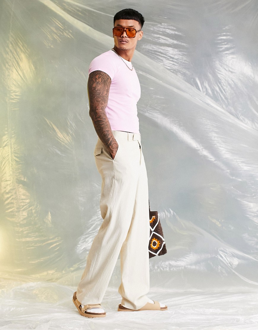 T-shirt taglio corto attillata rosa con bordi a contrasto bianchi-Bianco - ASOS DESIGN T-shirt donna  - immagine1