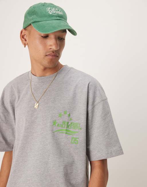 ASOS DESIGN - T-shirt taglio corto oversize bianco mélange con grafiche sportive