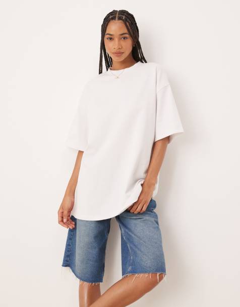 ASOS DESIGN - T-shirt taglio lungo oversize bianco in tessuto pesante - view 1