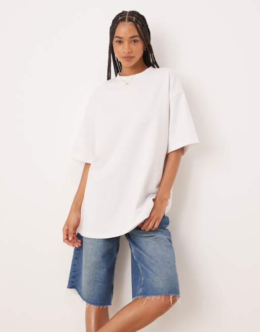 ASOS DESIGN - T-shirt taglio lungo oversize bianco in tessuto pesante