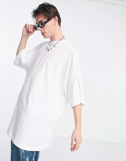 ASOS DESIGN - T-shirt taglio lungo oversize, colore bianco