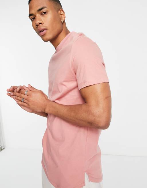 ASOS DESIGN - T-shirt taglio lungo rosa con spacchi laterali - PINK