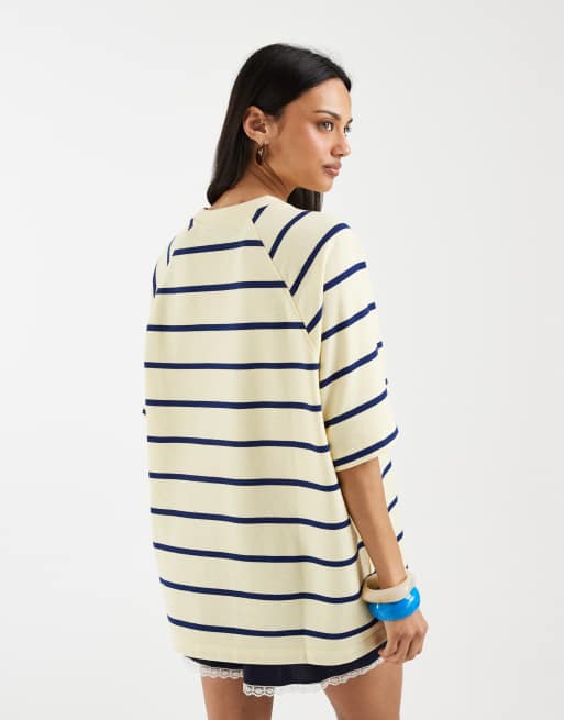 ASOS DESIGN - T-shirt testurizzata color latticello e blu navy con maniche raglan corte, 4 di 4
