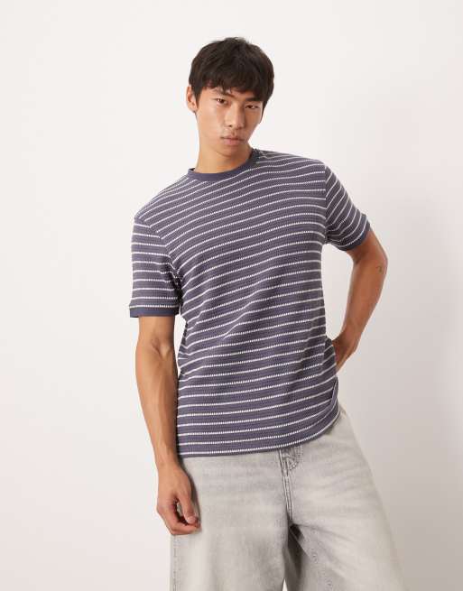 ASOS DESIGN - T-shirt texturé à rayures - Bleu marine et blanc