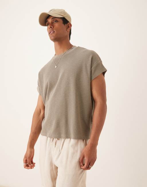ASOS DESIGN - T-shirt texturé coupe carrée oversize à mancherons - Vert