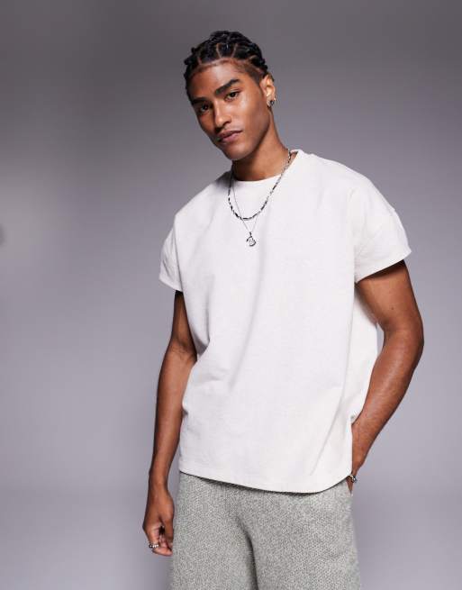 ASOS DESIGN - T-shirt texturé coupe carrée oversize - Beige