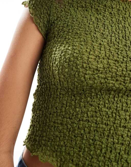ASOS DESIGN - T-shirt texturé effet rétréci - Kaki, 3 de 4