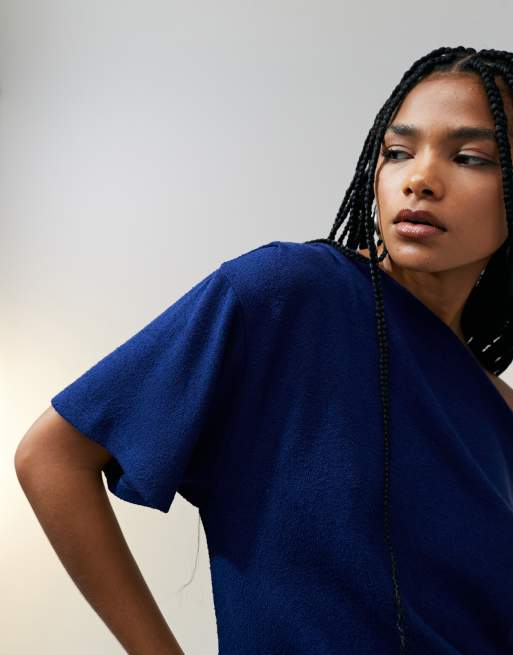 ASOS DESIGN - T-shirt texturé en maille avec détail corset - Bleu marine, 2 de 4