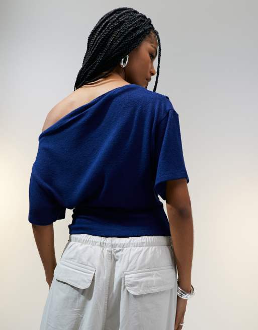 ASOS DESIGN - T-shirt texturé en maille avec détail corset - Bleu marine, 4 de 4