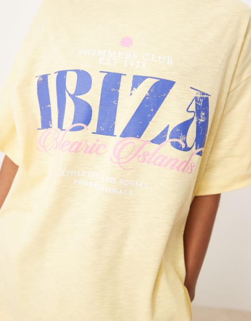 ASOS DESIGN - T-shirt texturé oversize à imprimé Ibiza - Jaune, 2 de 4