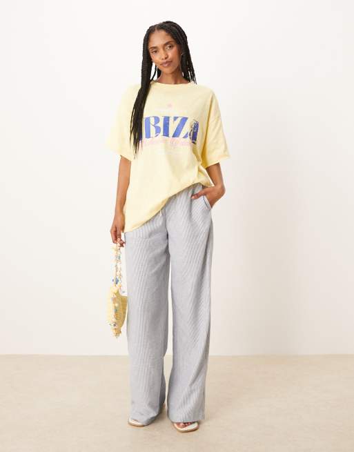 ASOS DESIGN - T-shirt texturé oversize à imprimé Ibiza - Jaune, 3 de 4