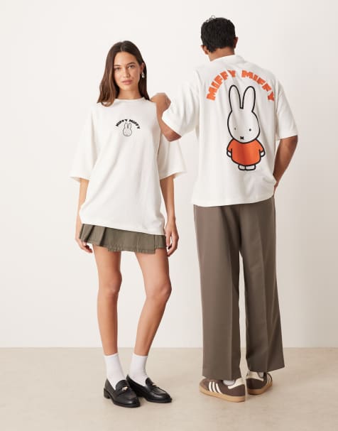 ASOS DESIGN - T-shirt texturé oversize unisexe avec imprimés Miffy - Blanc - view 1
