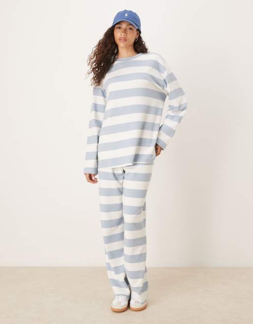 ASOS DESIGN - T-shirt texturé rayé à manches amples - Bleu/crème, 4 de 4