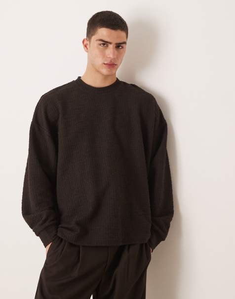 ASOS DESIGN - T-shirt texturé ultra oversize à manches longues - Marron - view 1