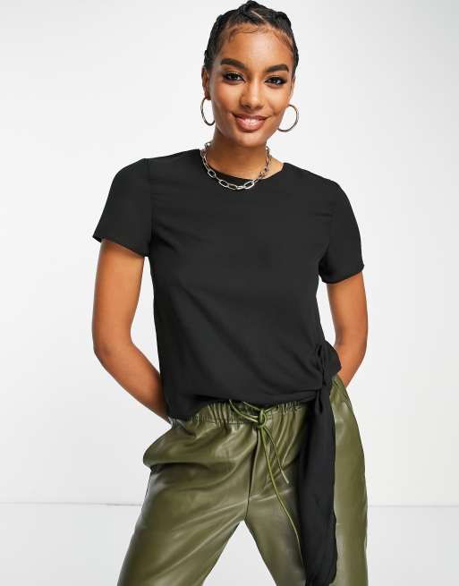 ASOS DESIGN T shirt tiss avec lien nouer Noir ASOS