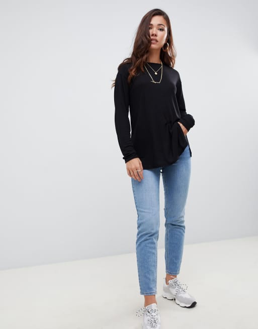 ASOS DESIGN T shirt tunique manches longues Noir