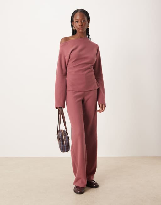 ASOS DESIGN - T-shirt ultra-doux avec taille corsetée et épaule dénudée - Rose foncé, 2 de 4