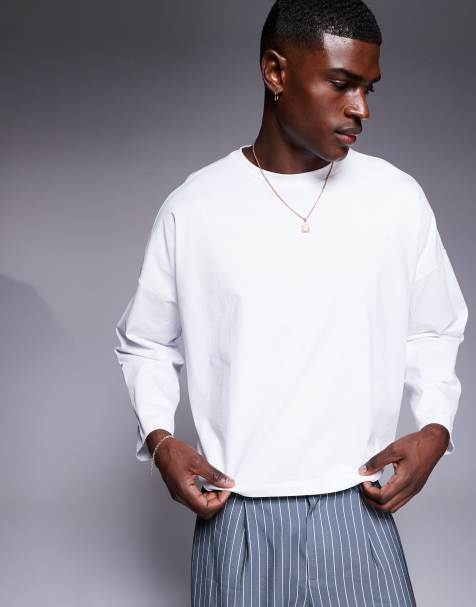 ASOS DESIGN - T-shirt ultra oversize à manches longues coupe carrée en tissu épais - Blanc - view 1