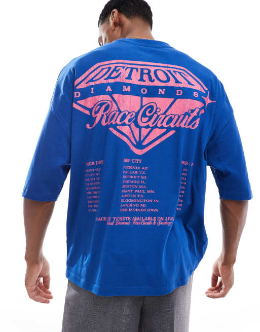 ASOS DESIGN - T-shirt ultra oversize avec imprimé Detroit sur la poitrine et dans le dos - Bleu