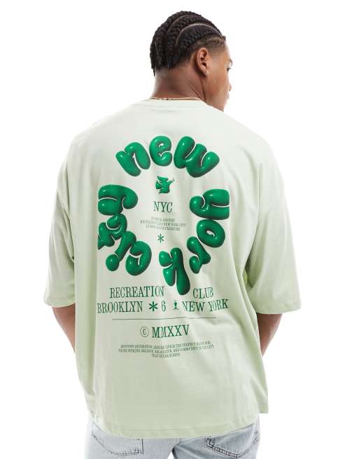 ASOS DESIGN - T-shirt ultra oversize avec imprimé New York au dos - Vert clair