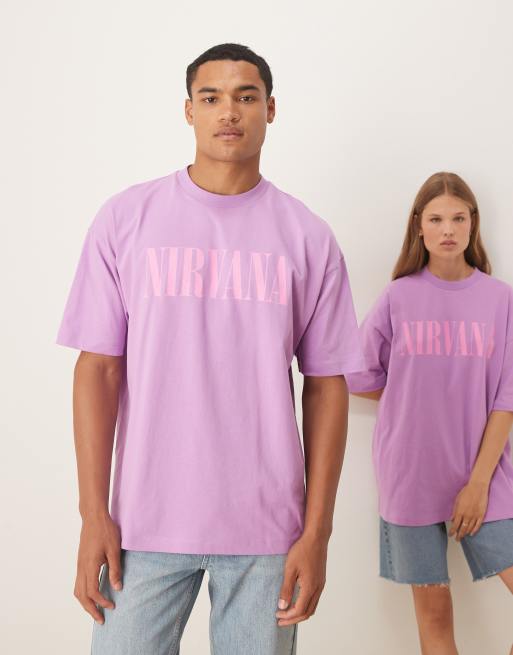 ASOS DESIGN – T-shirt unisex o fasonie oversize w spranym fioletowym kolorze z grafiką z napisem Nirvana